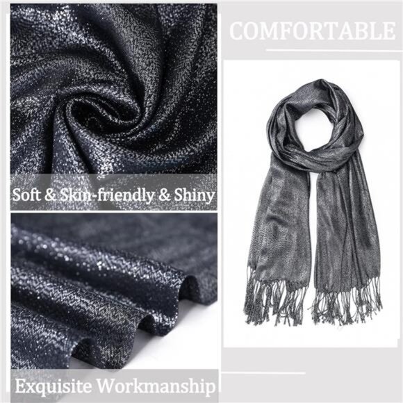 Sparkly Metallic Shawls Wraps, Silver Grey - Picture 6 of 6
